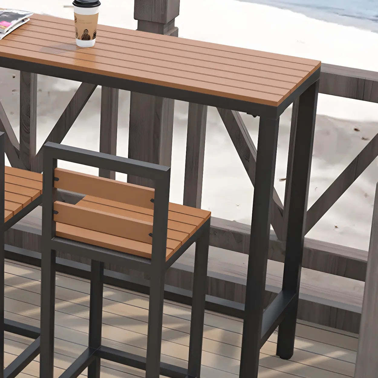 Modern Outdoor Counter-Height Bar Table — Black / Table Only