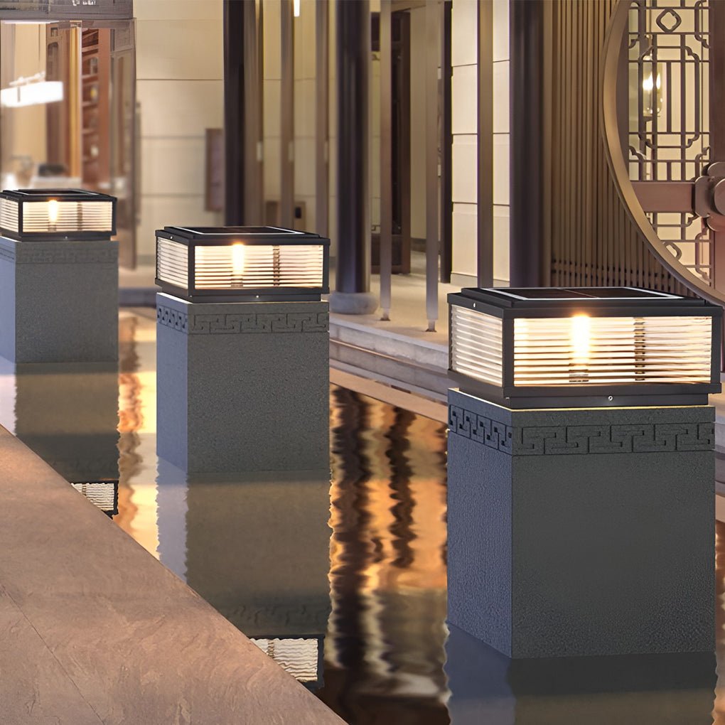 Square Ribbed Glass OUtdoor Pier Mount Post Light-Lighom