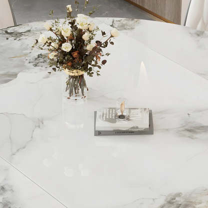 Modern Oval Gray Marble Self-Storing Leaf Dining Table