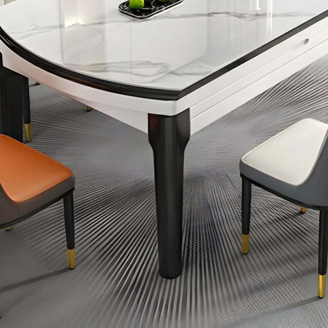 Modern White Oval Marble Self-Storing Dining Table