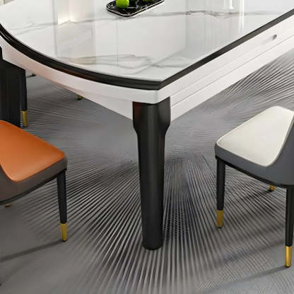 Modern White Oval Marble Self-Storing Dining Table