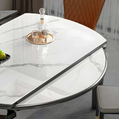 Modern White Oval Marble Self-Storing Dining Table