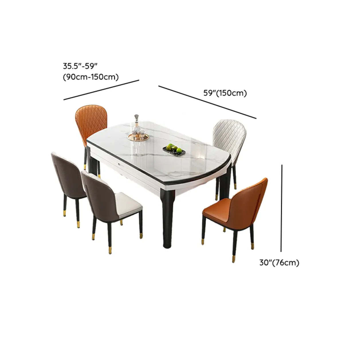 Modern White Oval Marble Self-Storing Dining Table