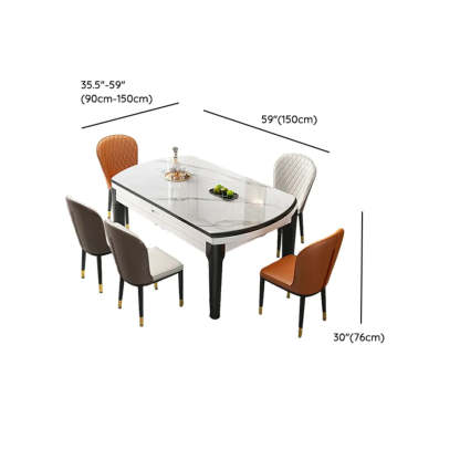 Modern White Oval Marble Self-Storing Dining Table