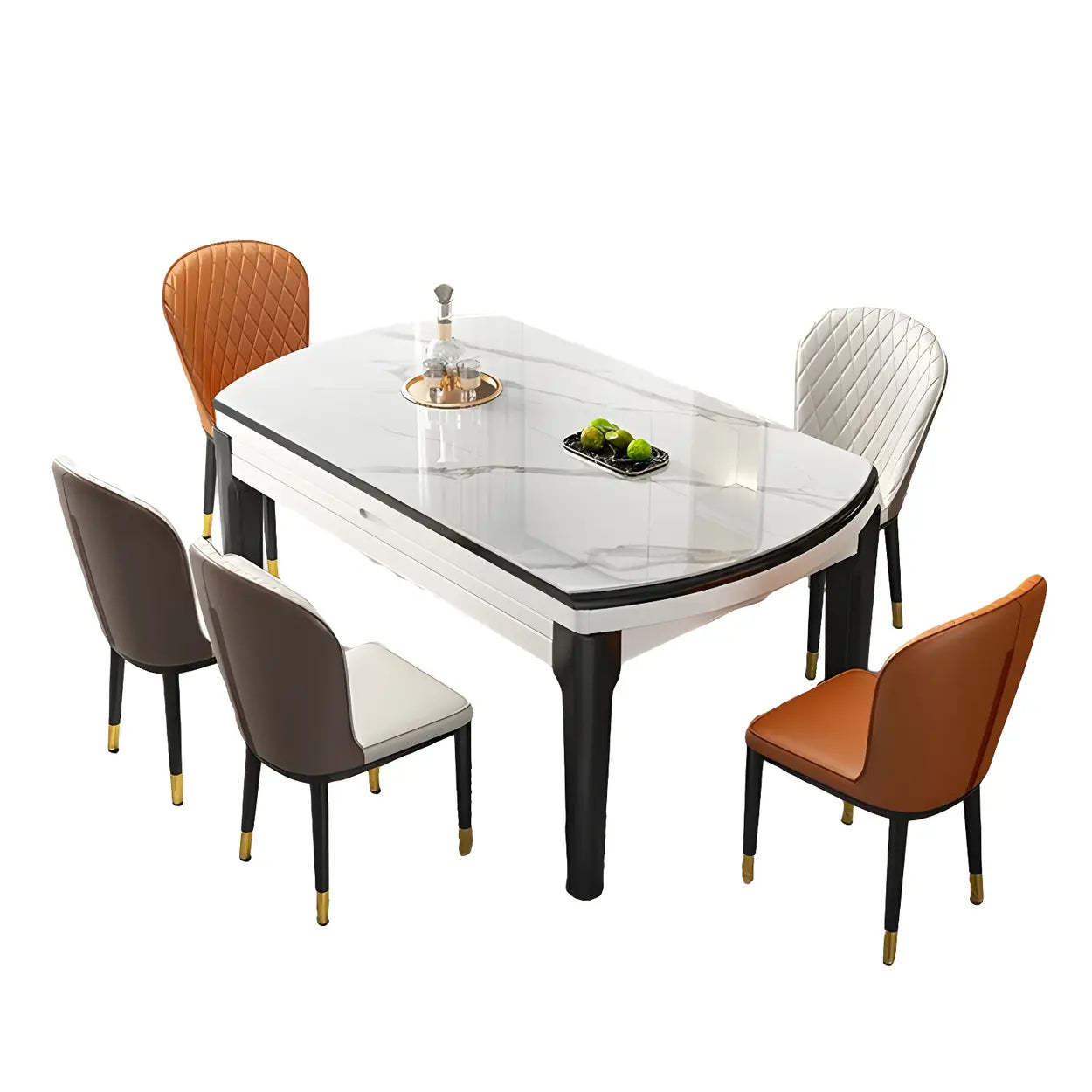 Modern White Oval Marble Self-Storing Dining Table