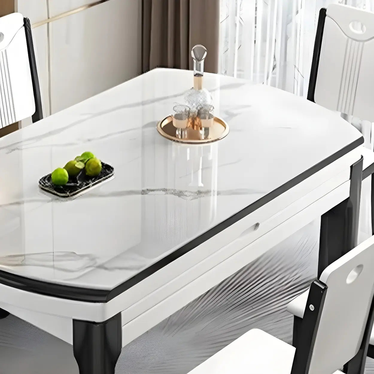 Modern White Oval Marble Self-Storing Dining Table