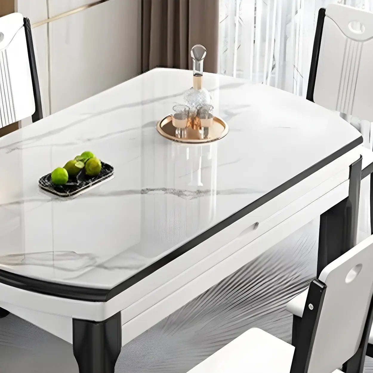 Modern White Oval Marble Self-Storing Dining Table