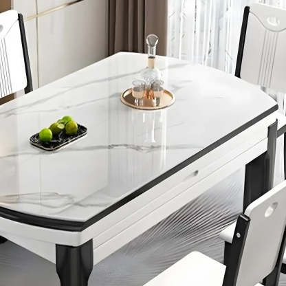 Modern White Oval Marble Self-Storing Dining Table