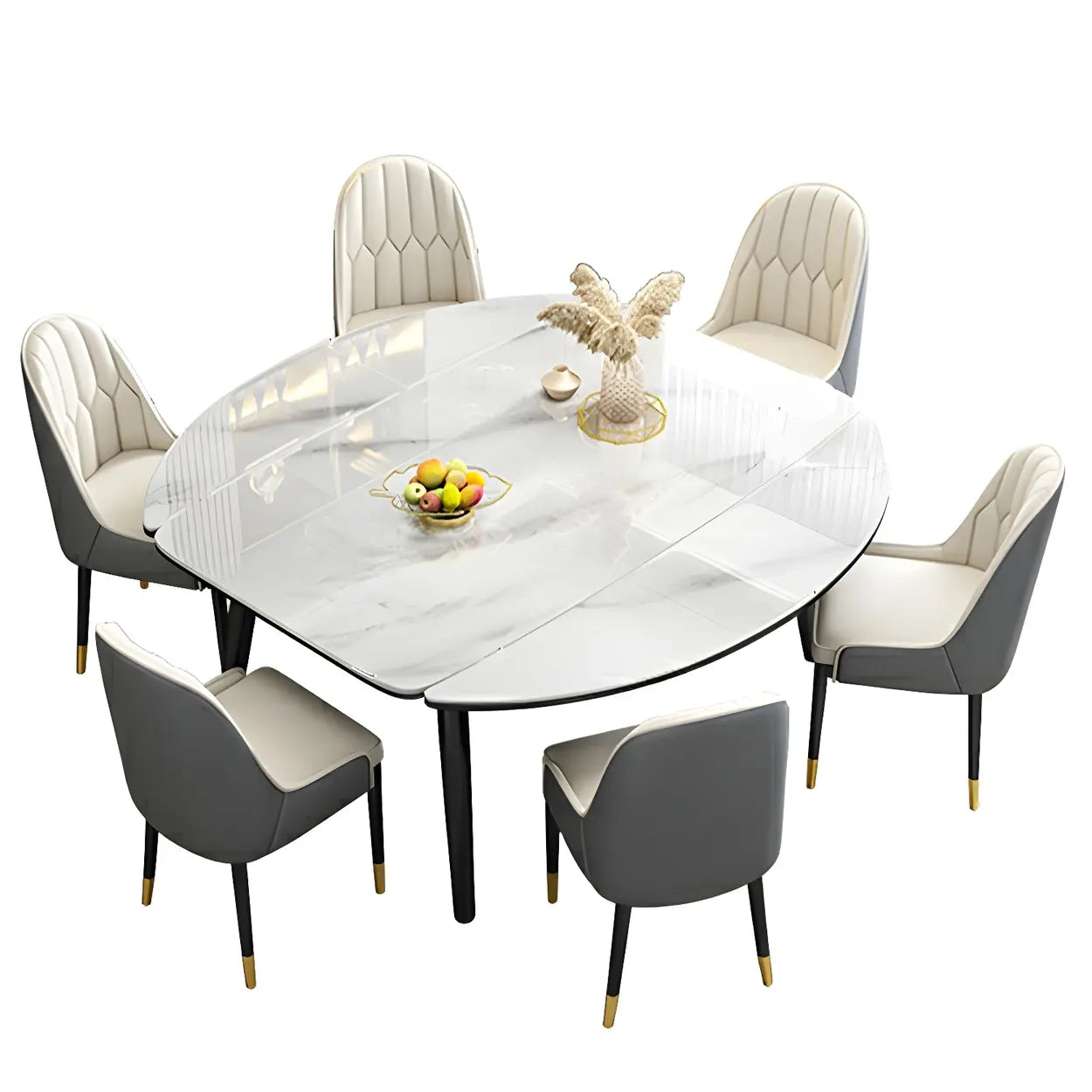Modern Oval Marble Drop Leaf Dining Table