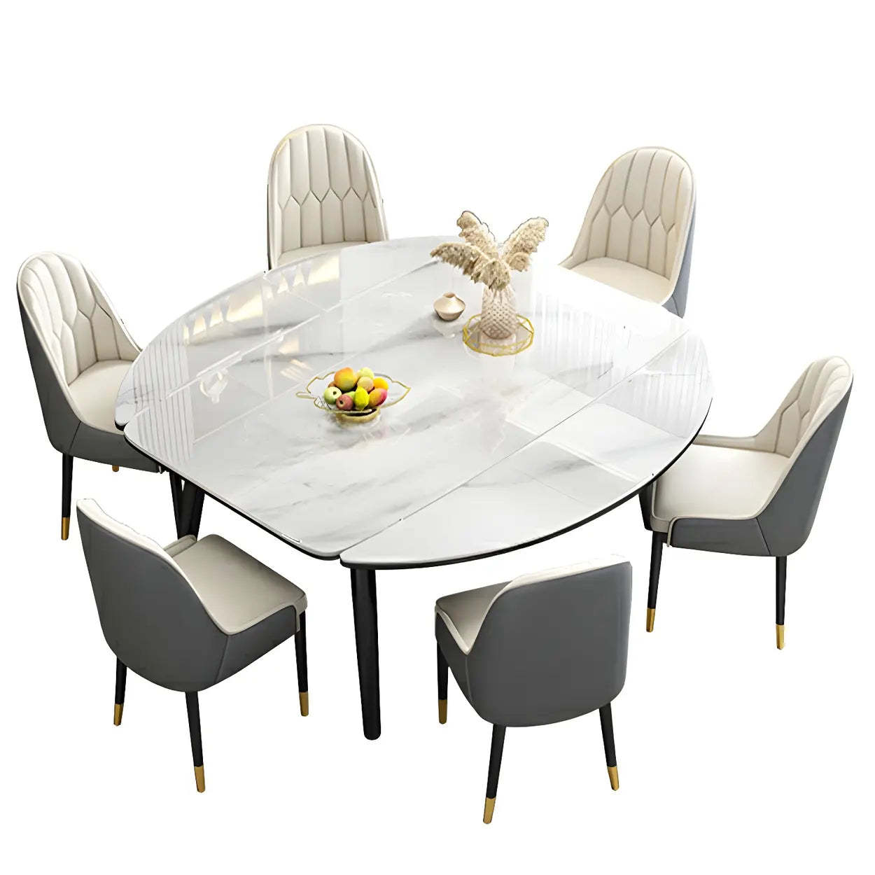 Modern Oval Marble Drop Leaf Dining Table