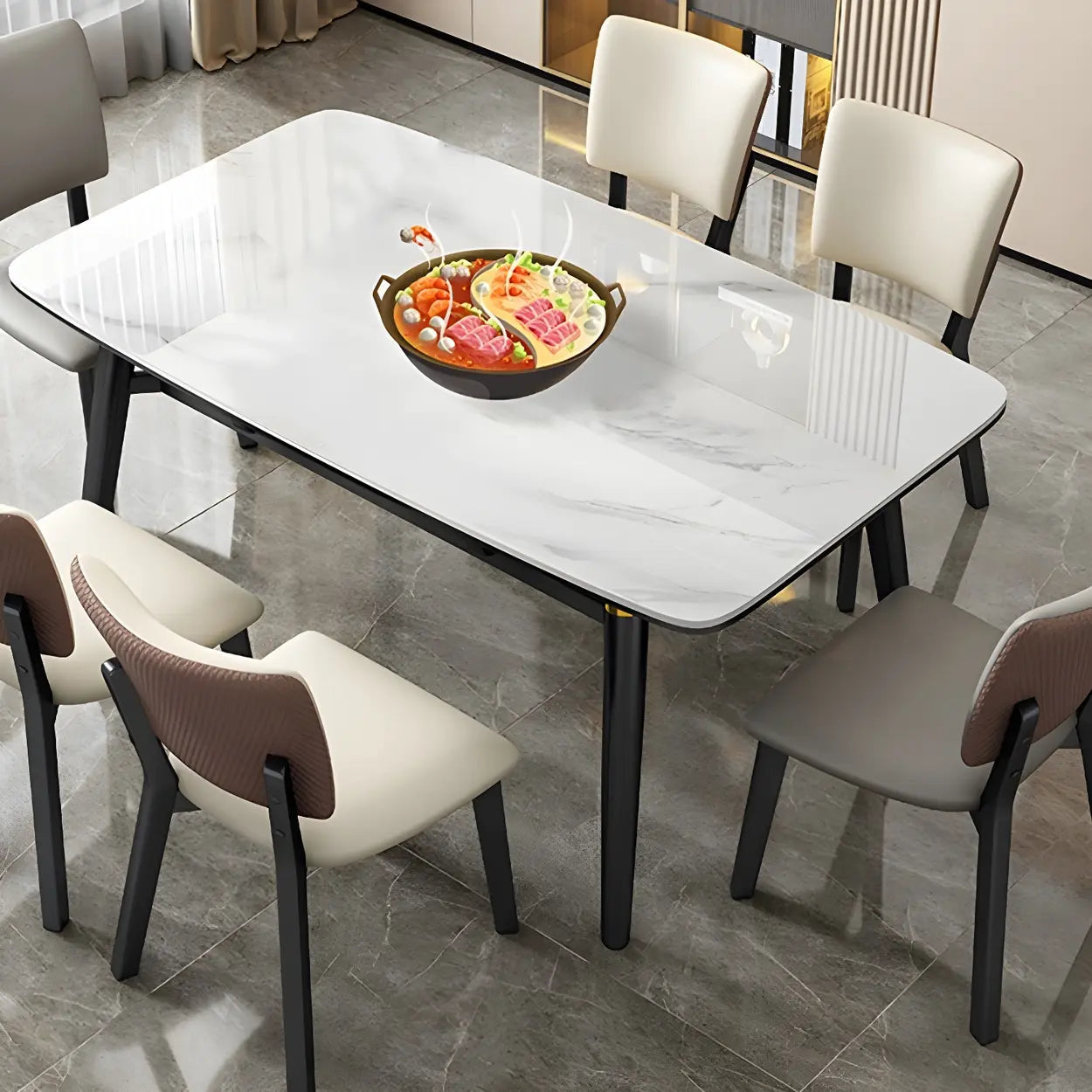 Modern Oval Marble Drop Leaf Dining Table