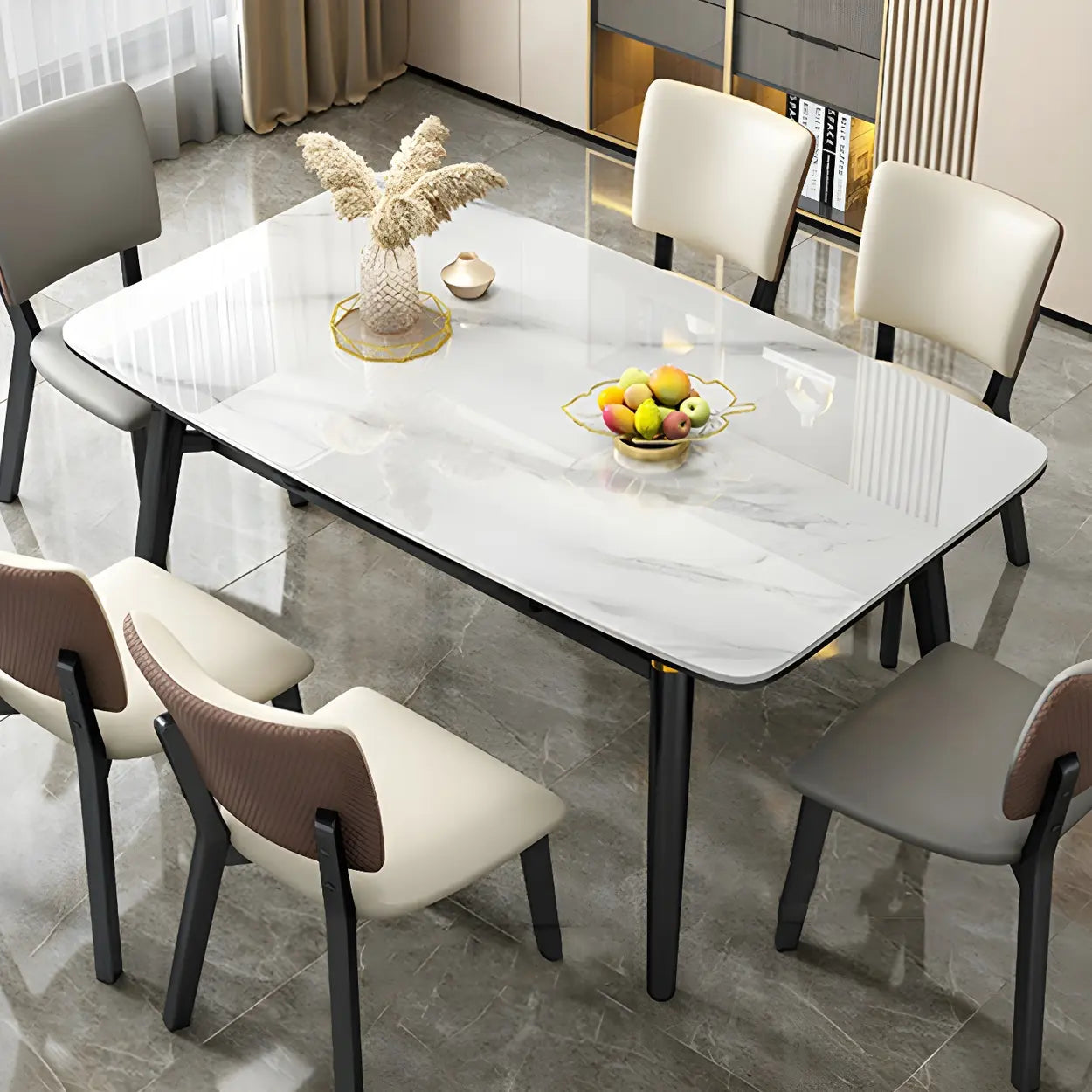 Modern Oval Marble Drop Leaf Dining Table