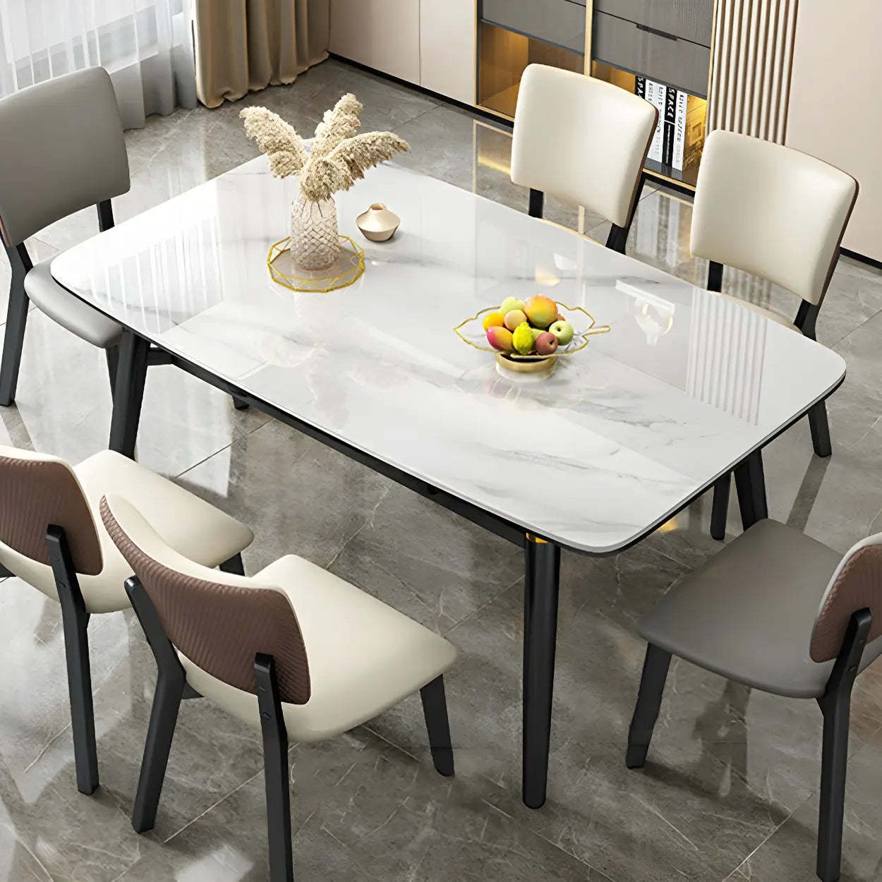 Modern Oval Marble Drop Leaf Dining Table