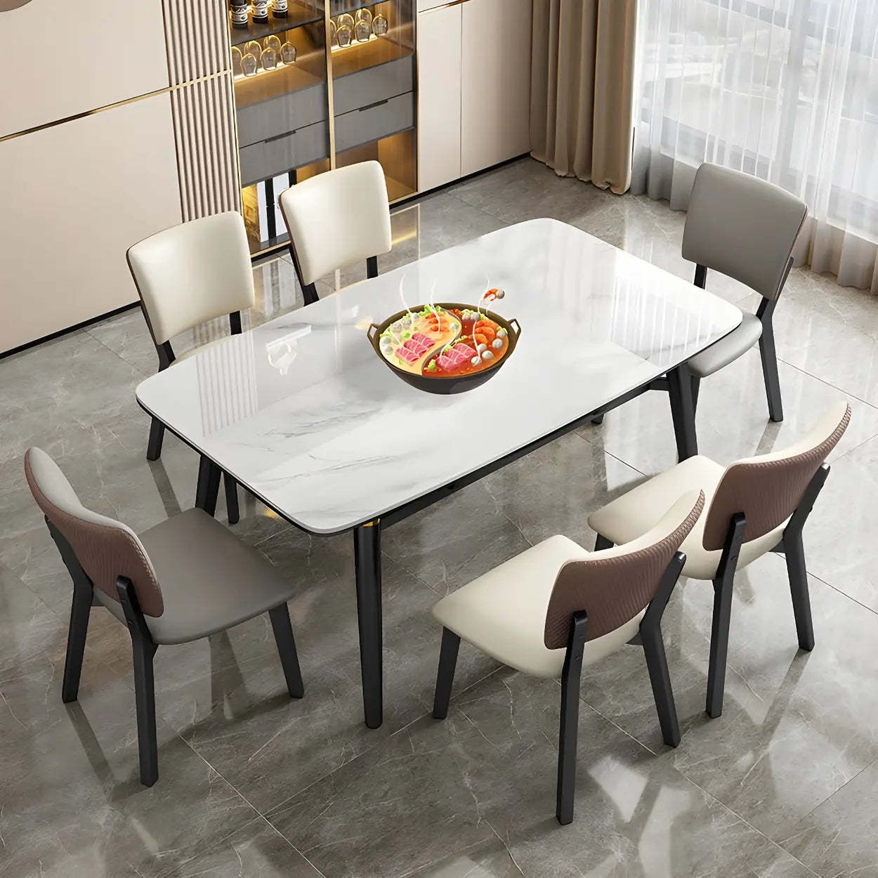 Gray marble oval leaf dining tables - modern — 51.2" L x 31.5" W x 29.5" H / White