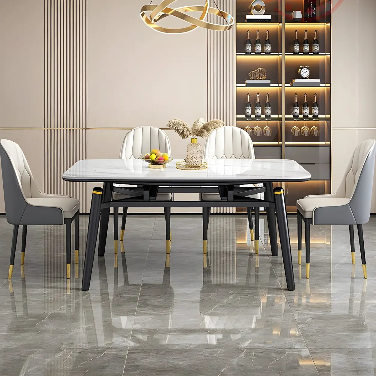 Modern Oval Marble Drop Leaf Dining Table — White / Table Only