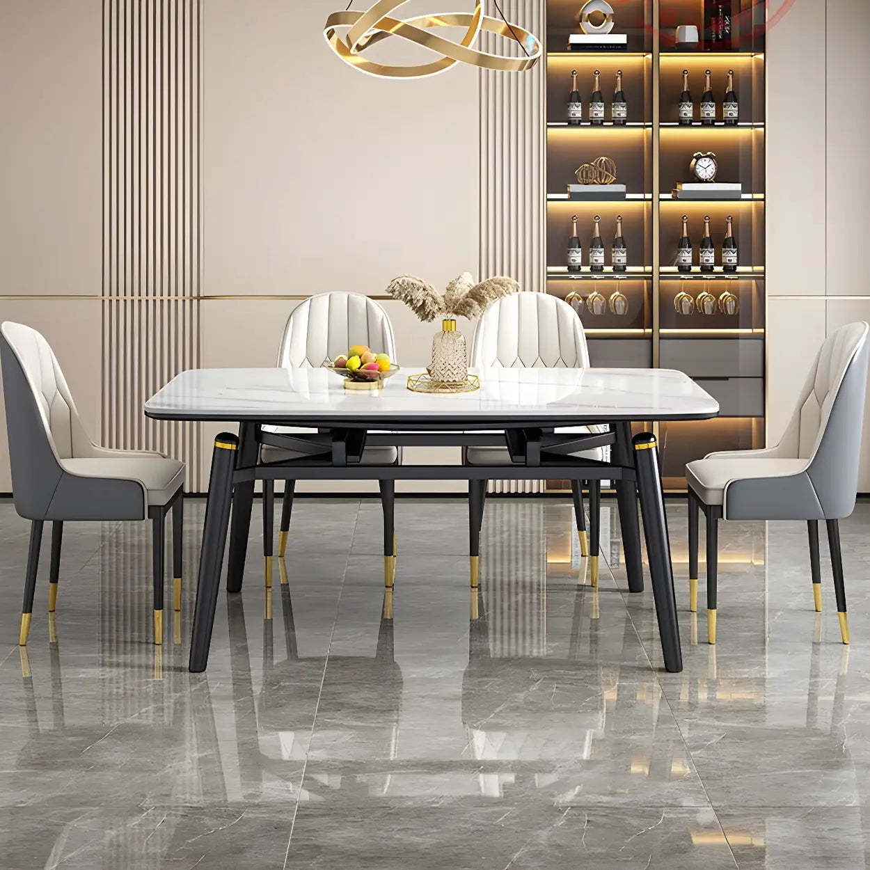 Modern Oval Marble Drop Leaf Dining Table — White / Table Only