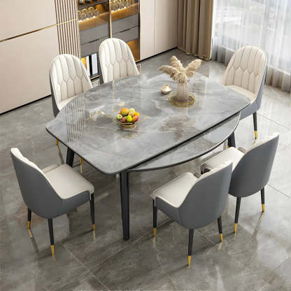Modern Oval Marble Drop Leaf Dining Table — Gray / Table Only