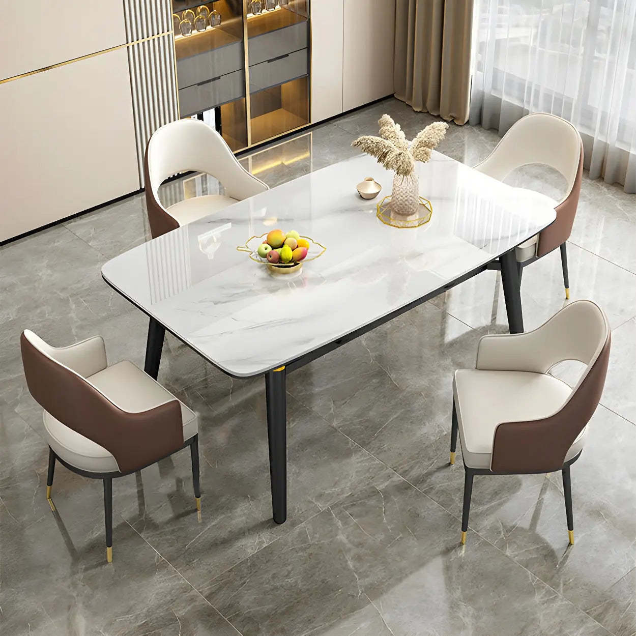 Modern Oval Marble Drop Leaf Dining Table