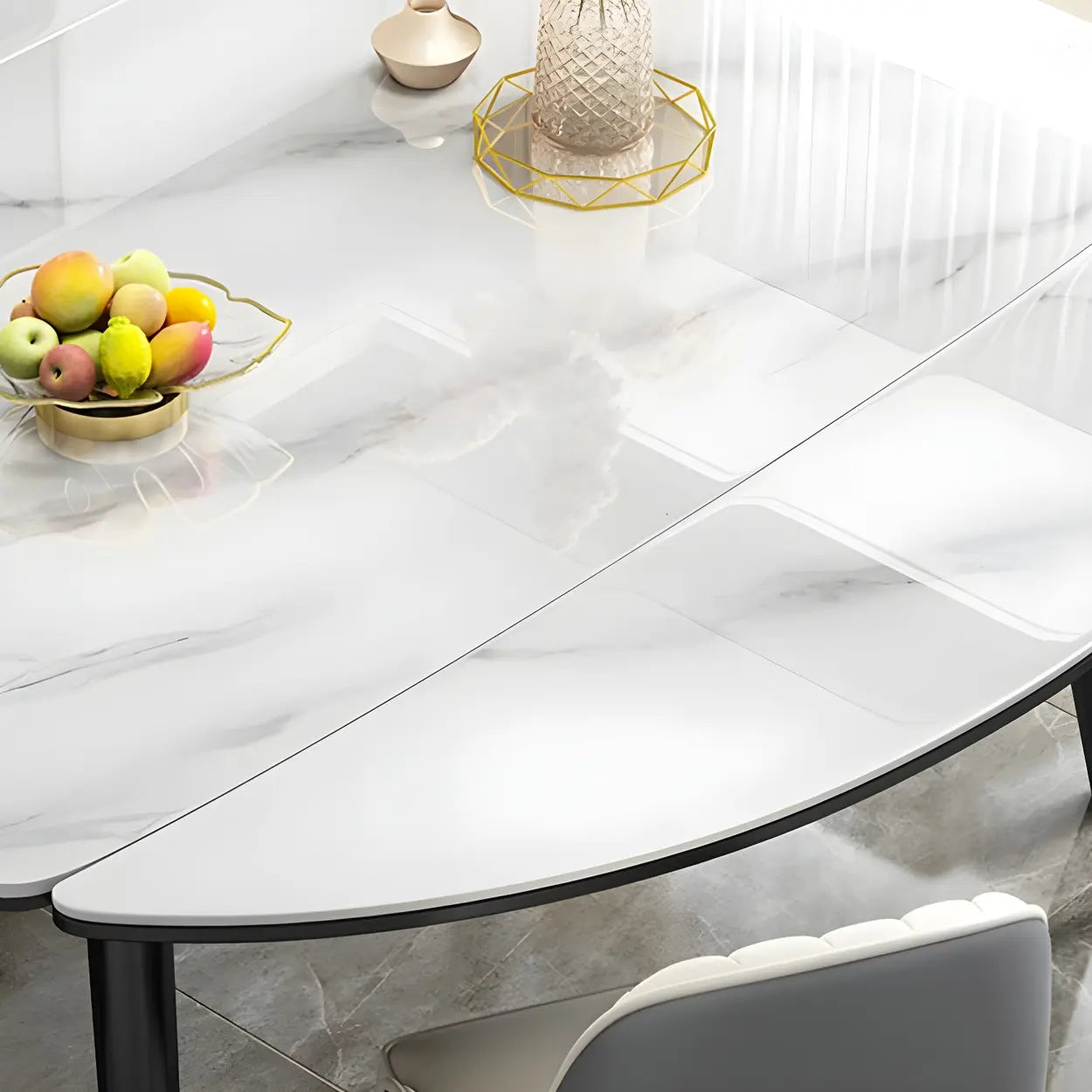 Modern Oval Marble Drop Leaf Dining Table