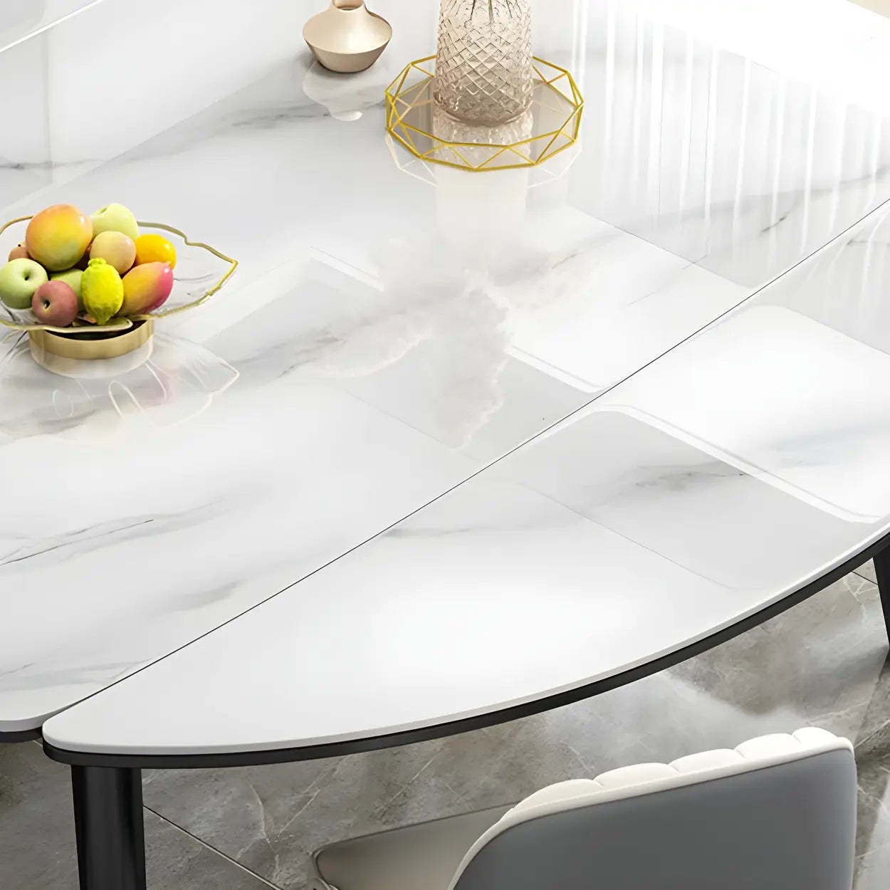 Modern Oval Marble Drop Leaf Dining Table