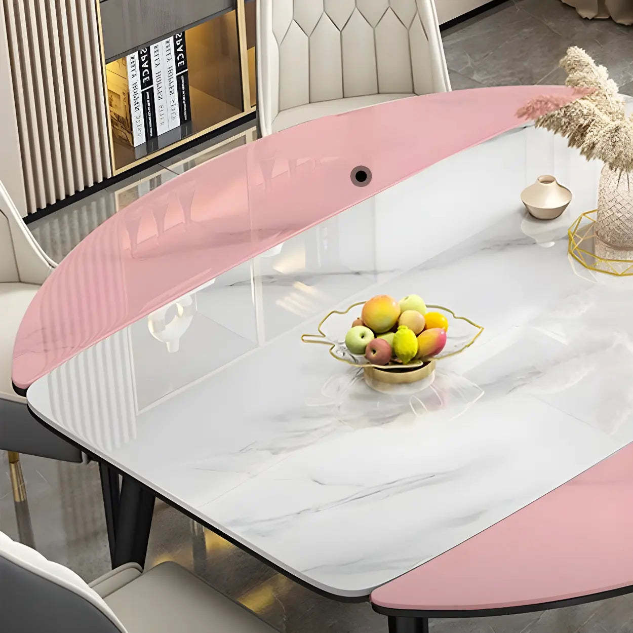 Modern Oval Marble Drop Leaf Dining Table