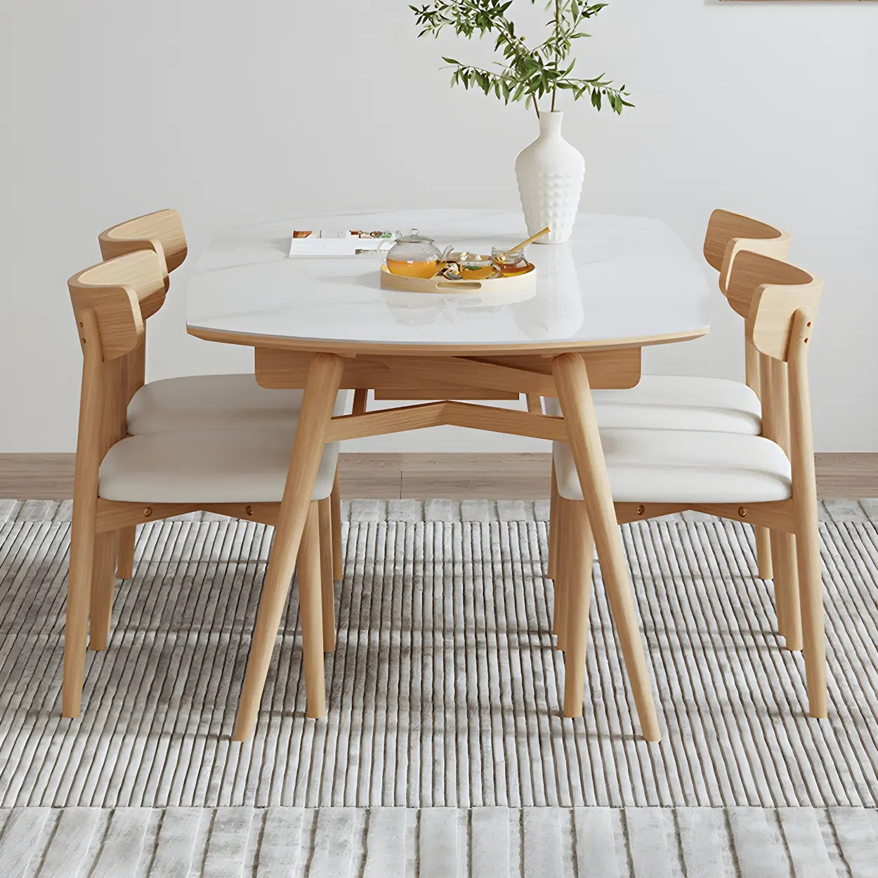 Modern Oval Stone Wood Extendable Dining Table — Table Only