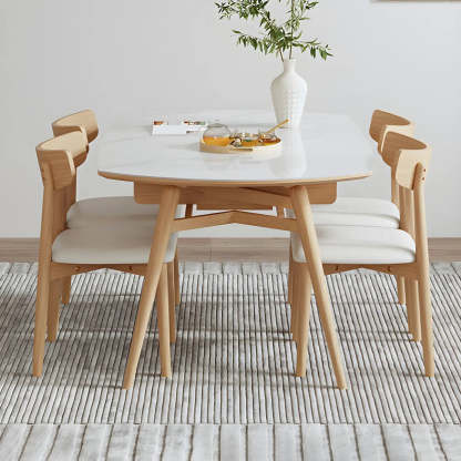 Modern Oval Stone Wood Extendable Dining Table — Table Only