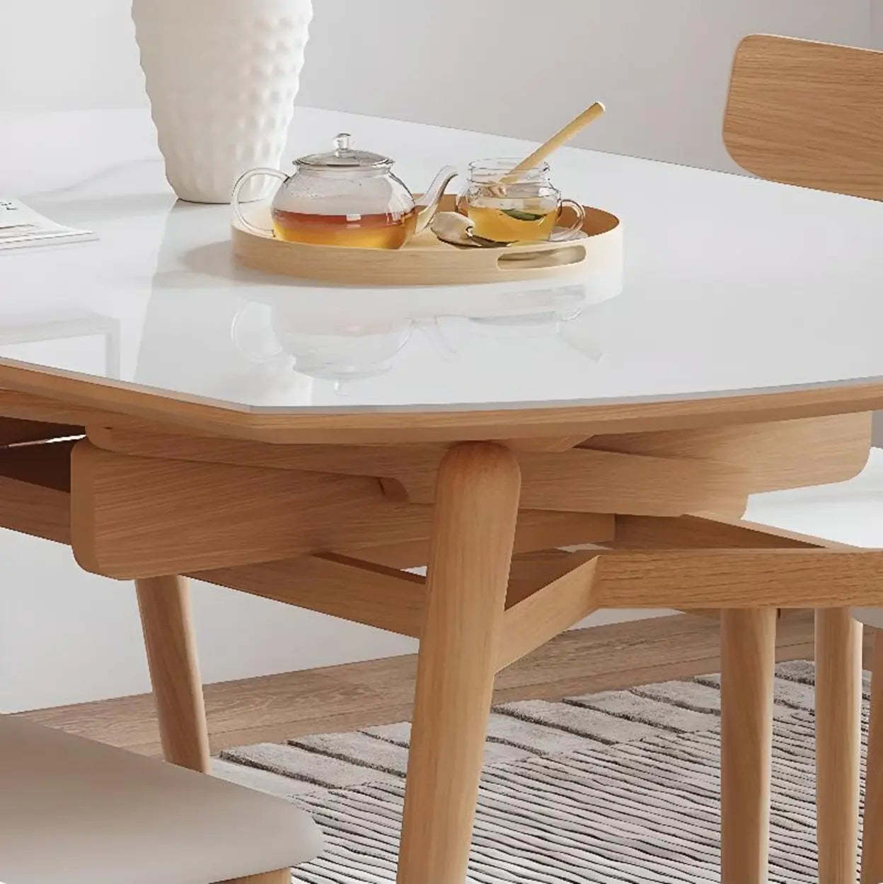 Modern Oval Stone Wood Extendable Dining Table