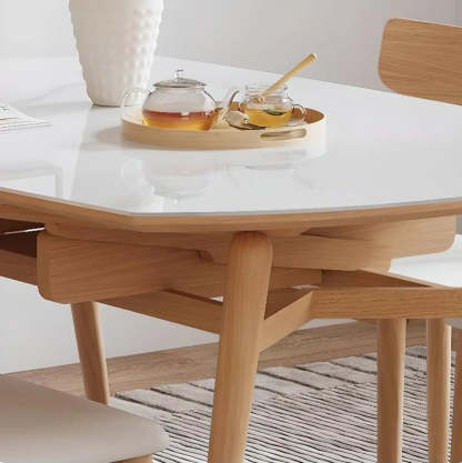 Modern Oval Stone Wood Extendable Dining Table