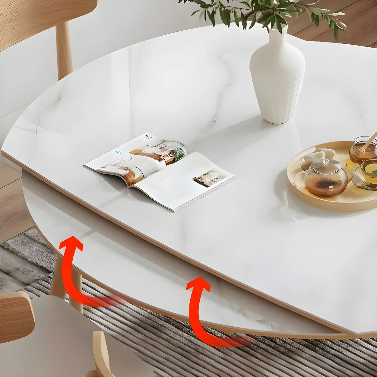 Modern Oval Stone Wood Extendable Dining Table