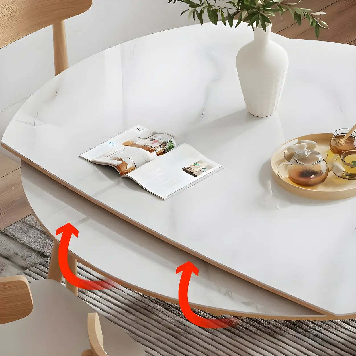 Modern Oval Stone Wood Extendable Dining Table