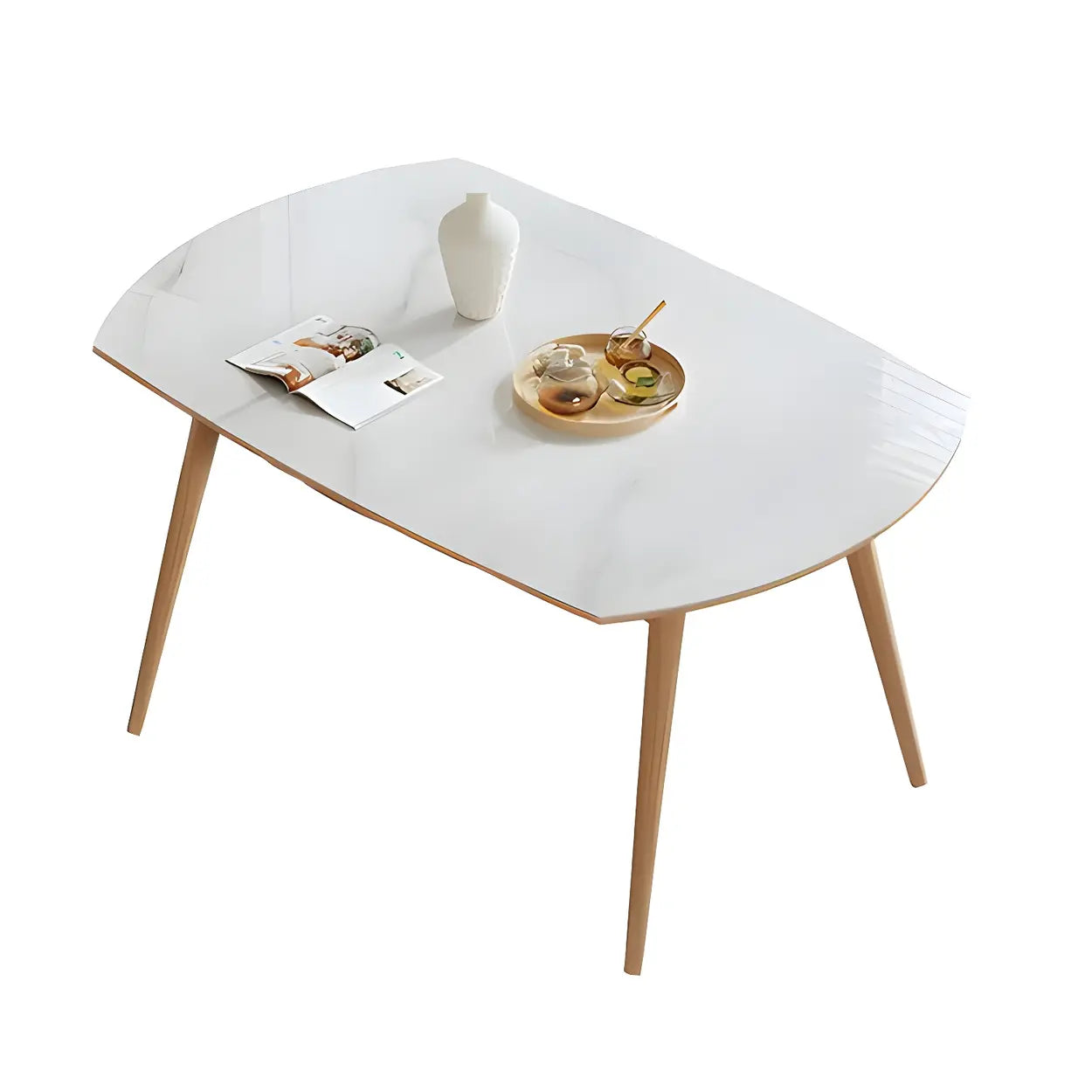 Modern Oval Stone Wood Extendable Dining Table