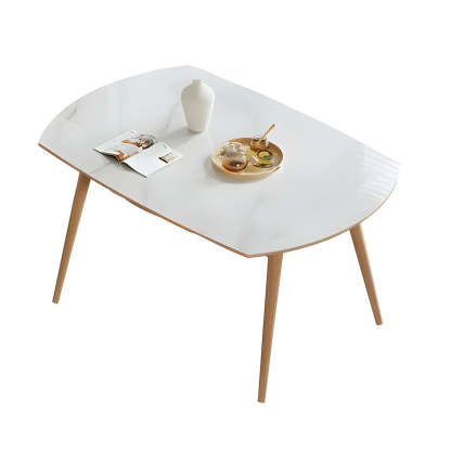 Modern Oval Stone Wood Extendable Dining Table