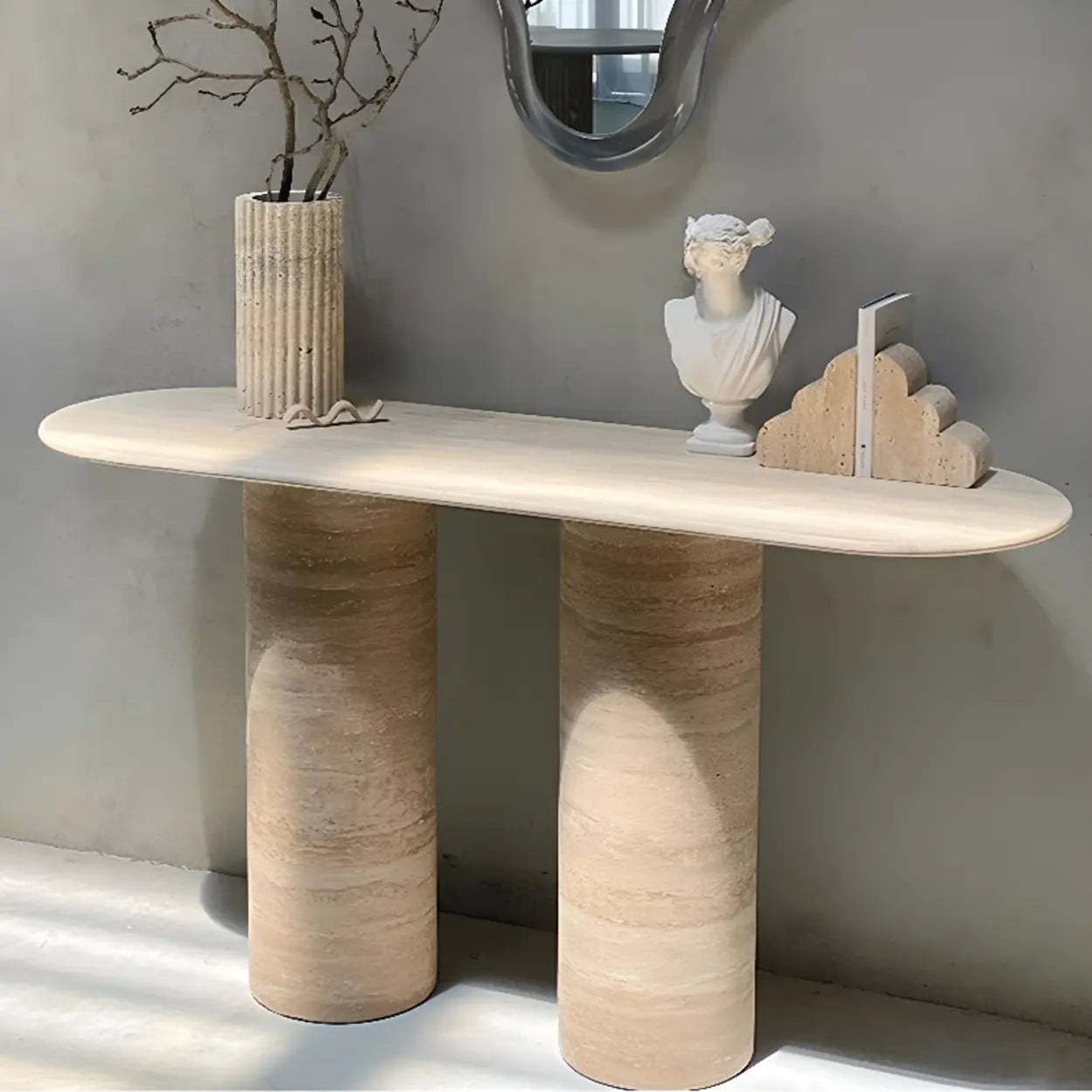 Modern Oval Stone Entryway Console Table
