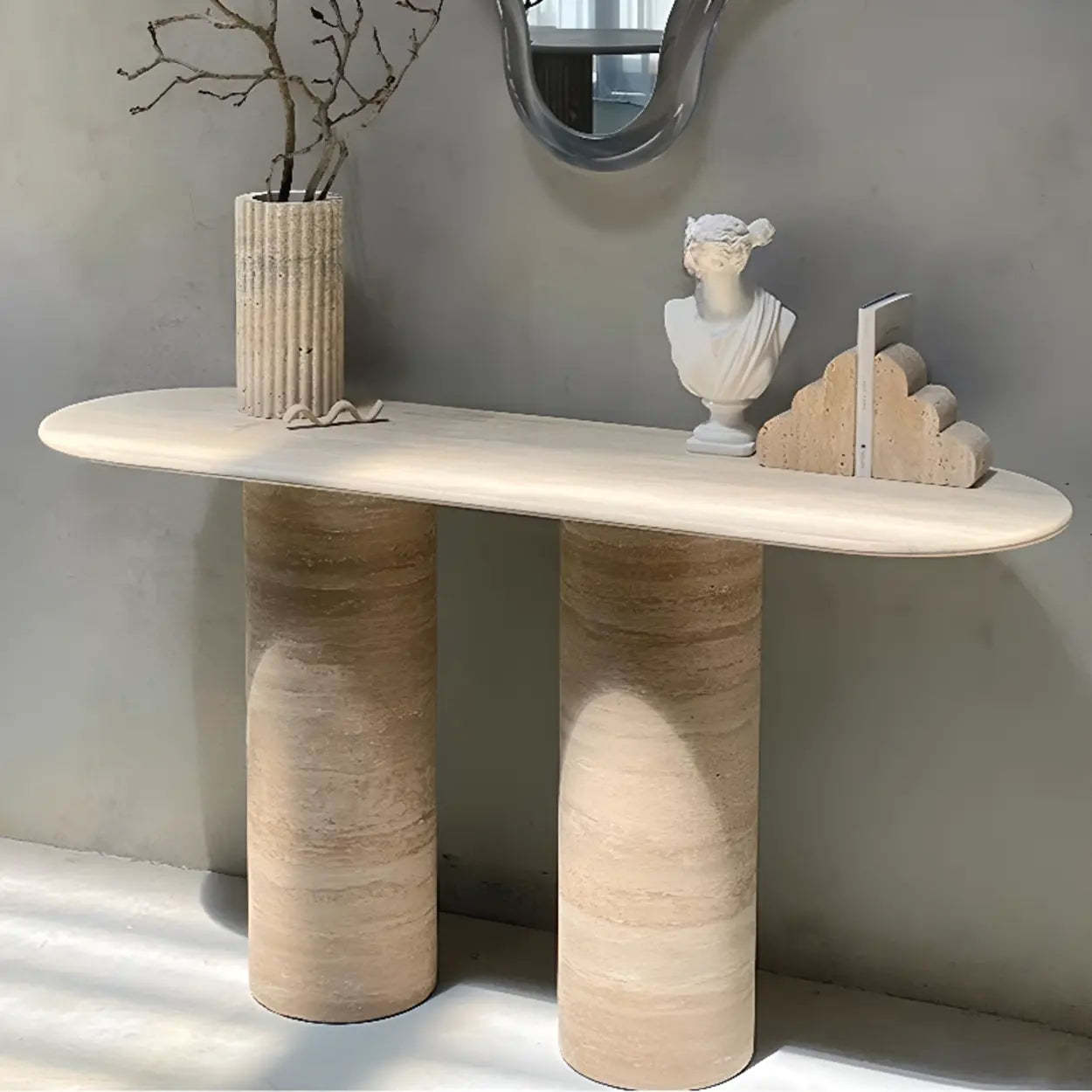 Modern Oval Stone Entryway Console Table