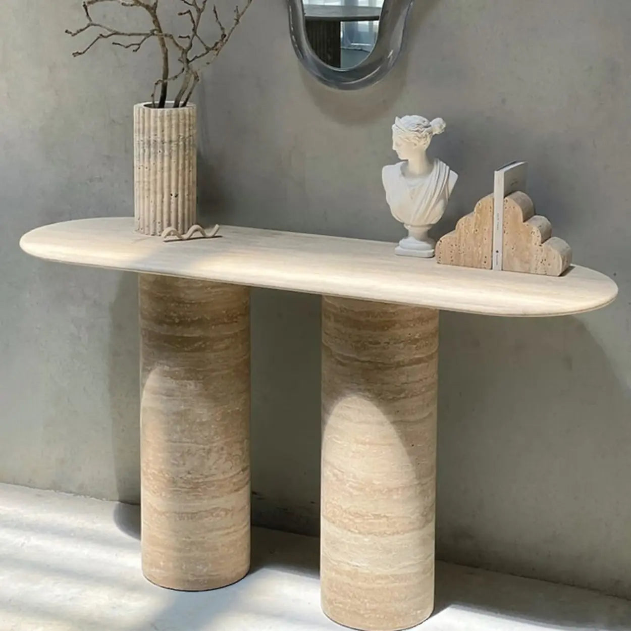 Modern Oval Stone Entryway Console Table