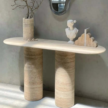Modern Oval Stone Entryway Console Table
