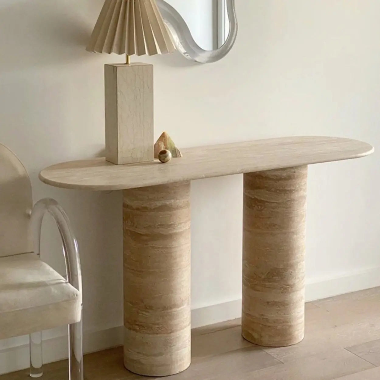 Modern Oval Stone Entryway Console Table
