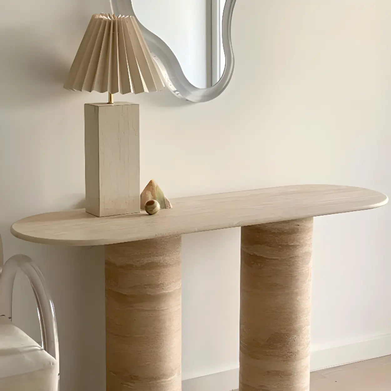 Modern Oval Stone Entryway Console Table