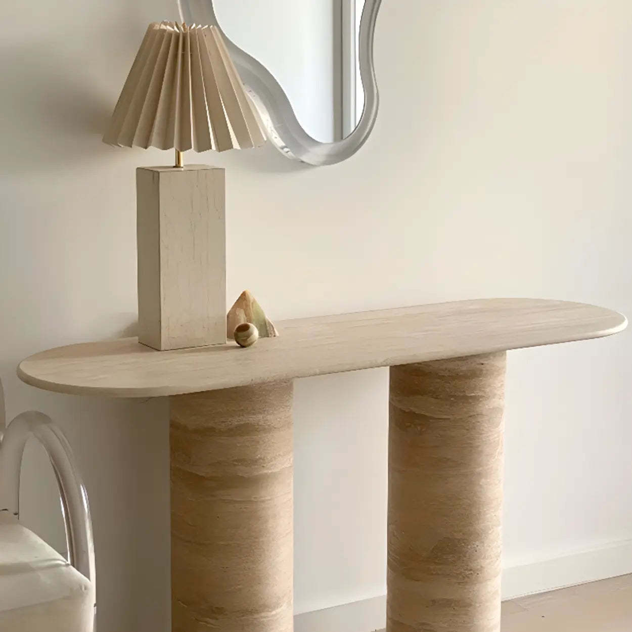Modern Oval Stone Entryway Console Table