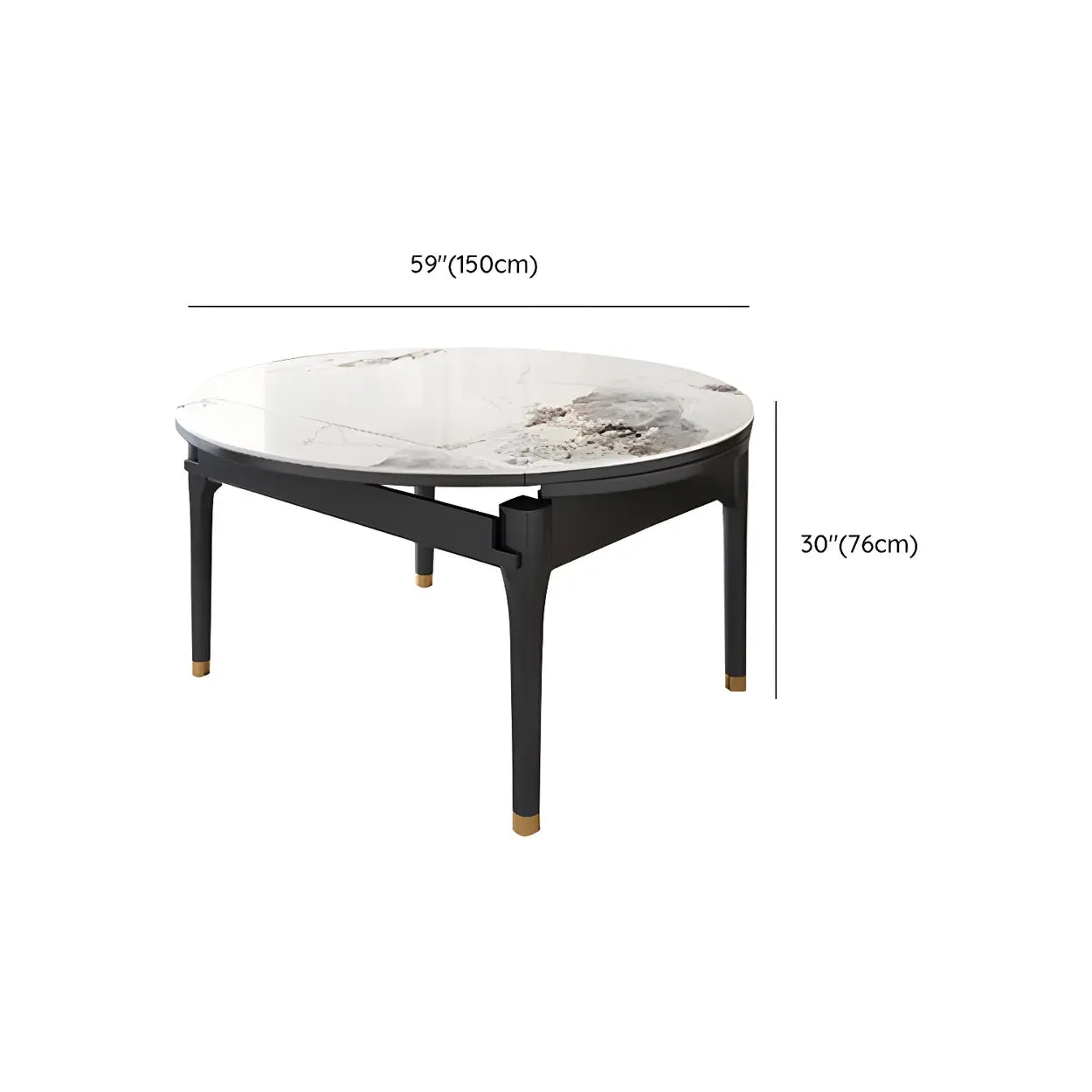 Modern Oval Stone Black-Leg White Drop-Leaf Dining Table