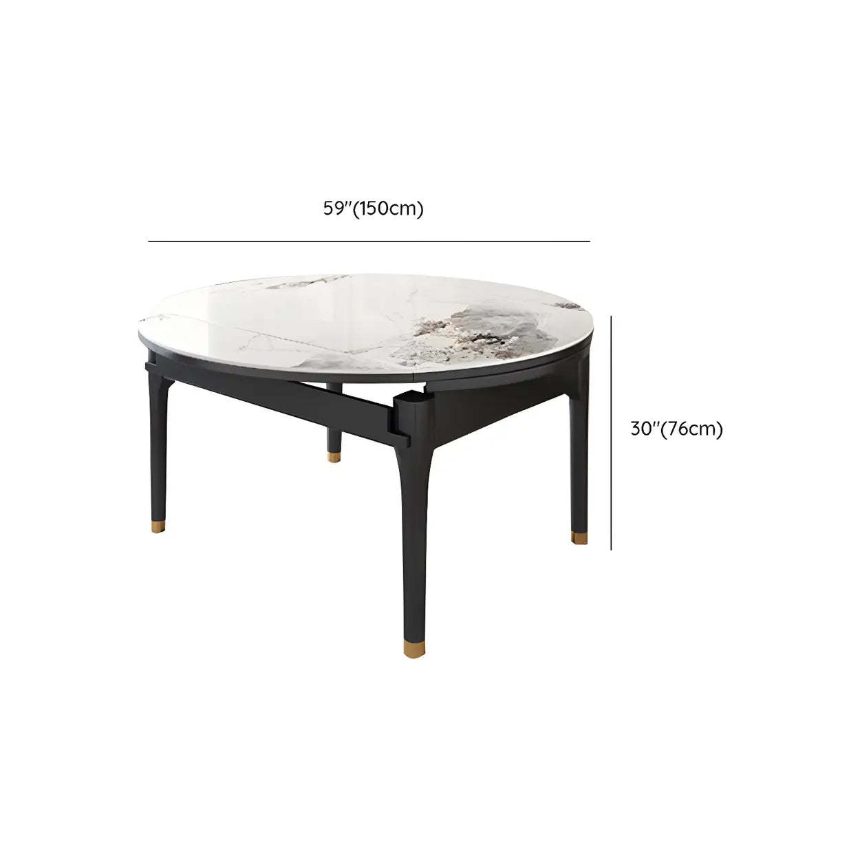 Modern Oval Stone Black-Leg White Drop-Leaf Dining Table