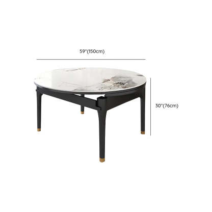 Modern Oval Stone Black-Leg White Drop-Leaf Dining Table