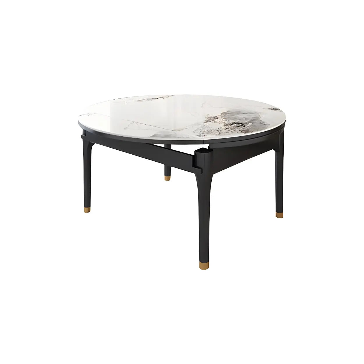 Modern Oval Stone Black-Leg White Drop-Leaf Dining Table — Table Only