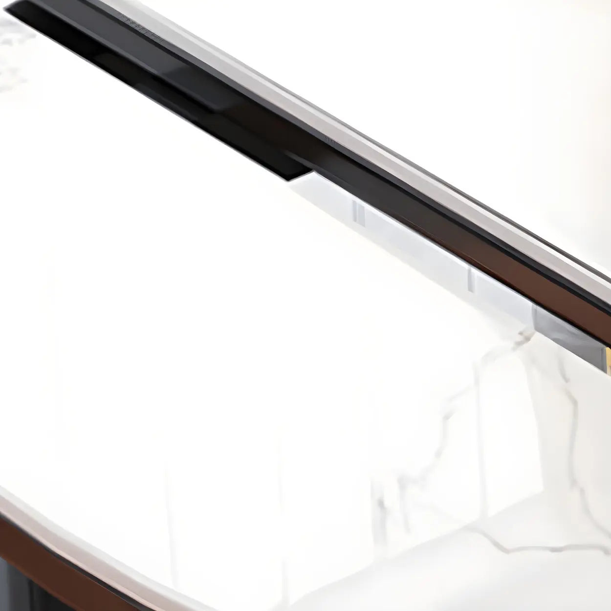 Modern Oval Stone Black-Leg White Drop-Leaf Dining Table