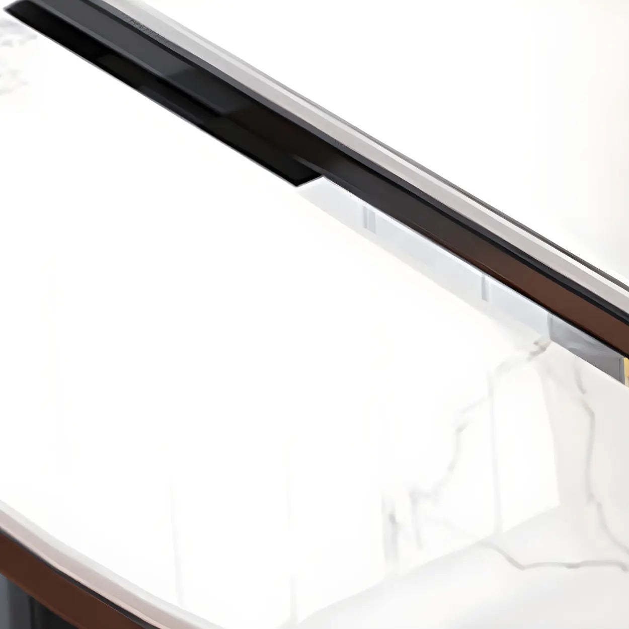 Modern Oval Stone Black-Leg White Drop-Leaf Dining Table