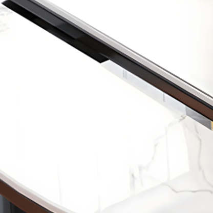 Modern Oval Stone Black-Leg White Drop-Leaf Dining Table