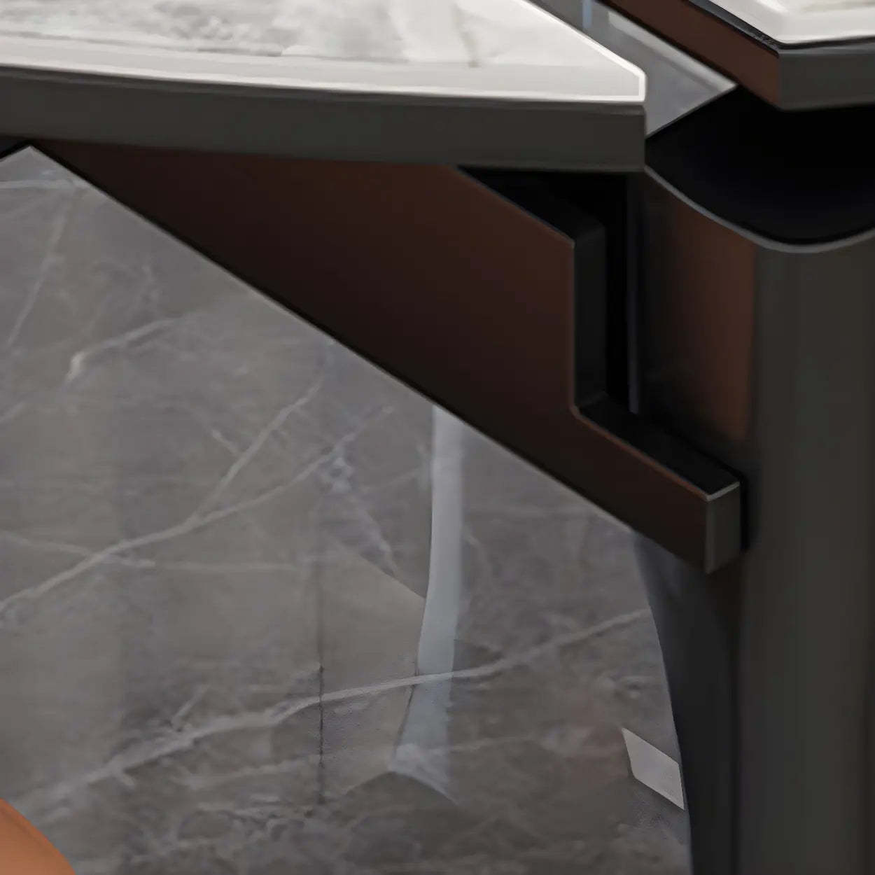 Modern Oval Stone Black-Leg White Drop-Leaf Dining Table