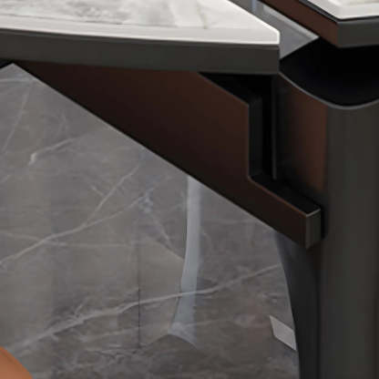 Modern Oval Stone Black-Leg White Drop-Leaf Dining Table