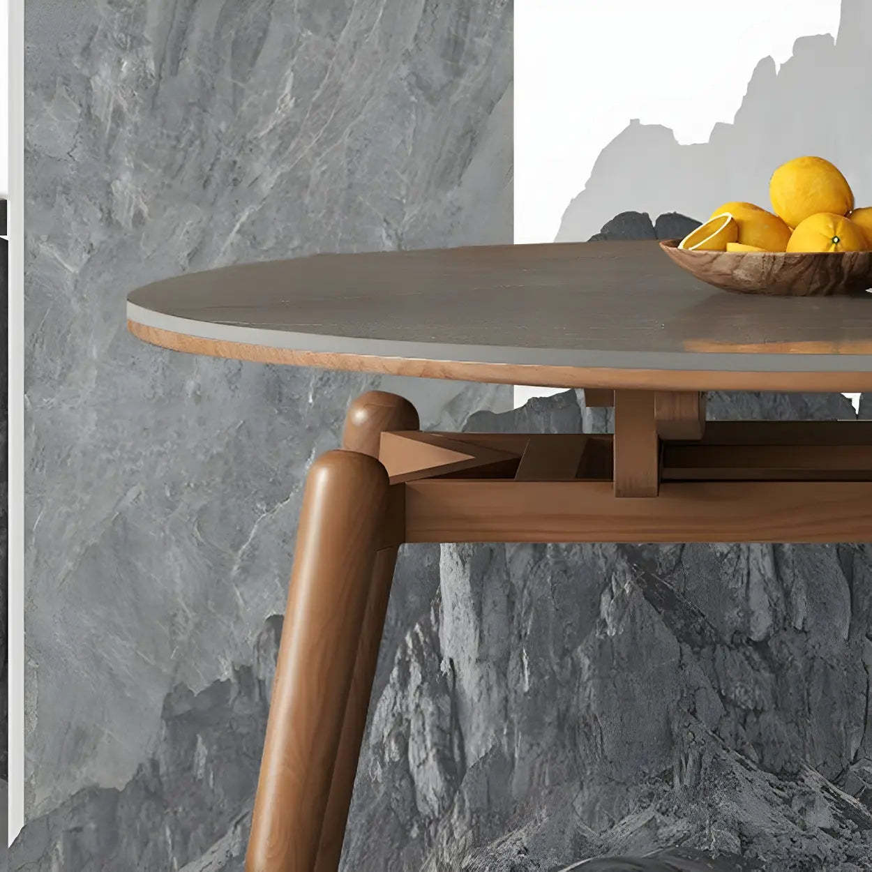 Modern Oval Stone-Top Extendable Wooden-Leg Dining Table